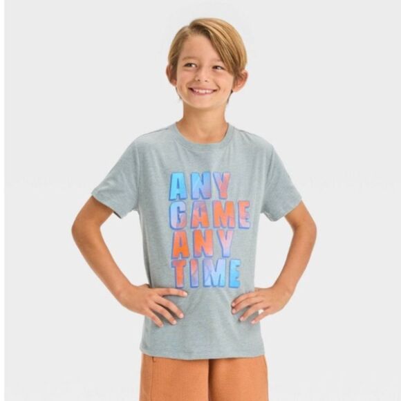 NWT Cat & Jack XS (4/5) Short Sleeve Crewneck T-Shirt Any Game Any Time Shirt - Picture 1 of 7